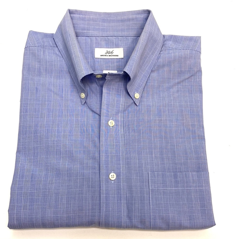 Brooks Brothers Men's 346 Blue Check No-Iron Button Down Short Sleeve Shirt